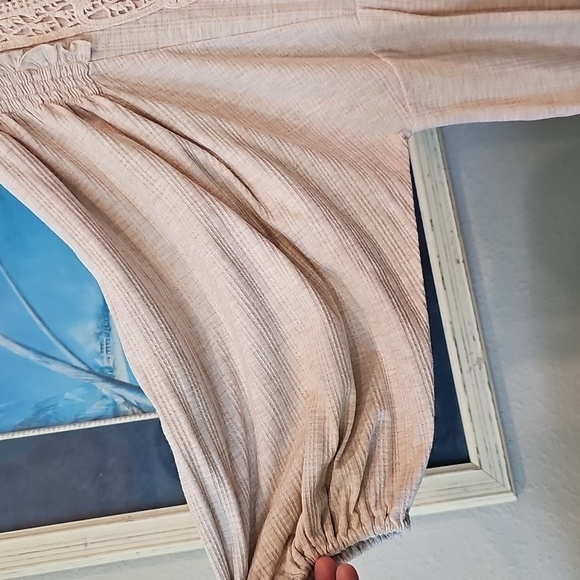 Cream Tan Boho Tunic with Lace Detail Womens Oversized Small - Picture 4 of 5